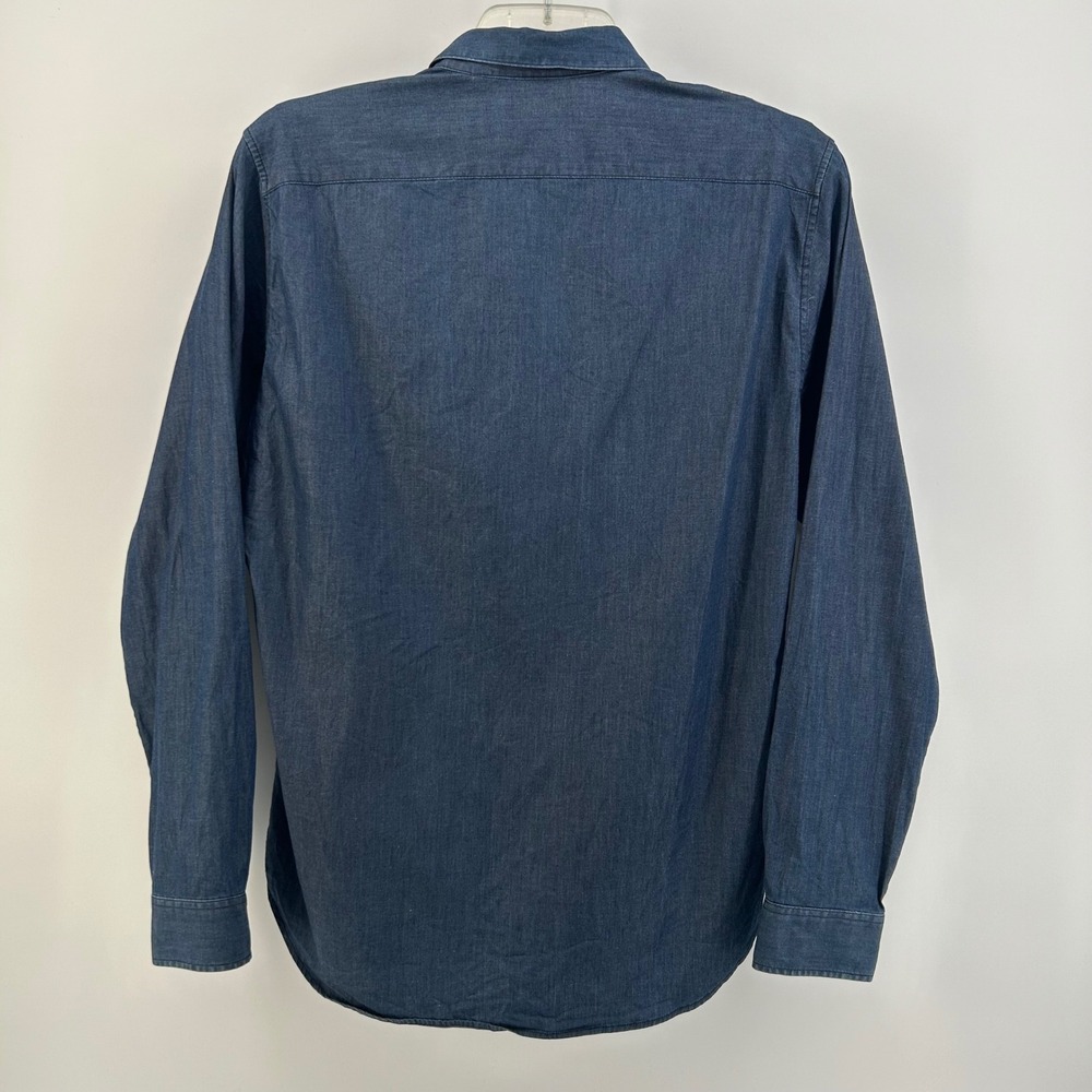 Theory Chambray Button Down Shirt Long Sleeve Dark Blue Men's Large Cotton - Picture 2 of 9